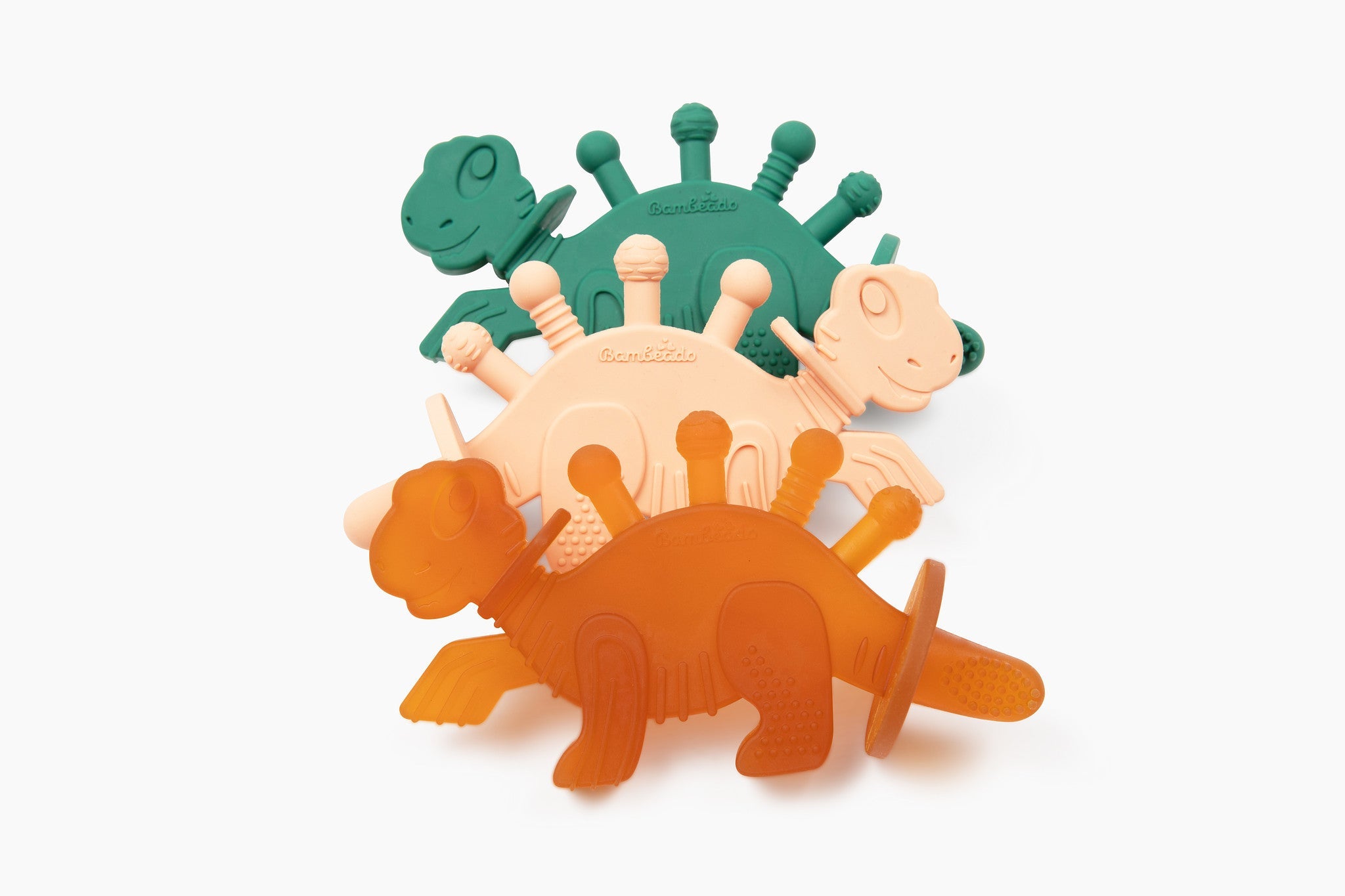 Dibly - Green - Baltic Amber & Natural Rubber Dinosaur Teether with Toothbrush Tail