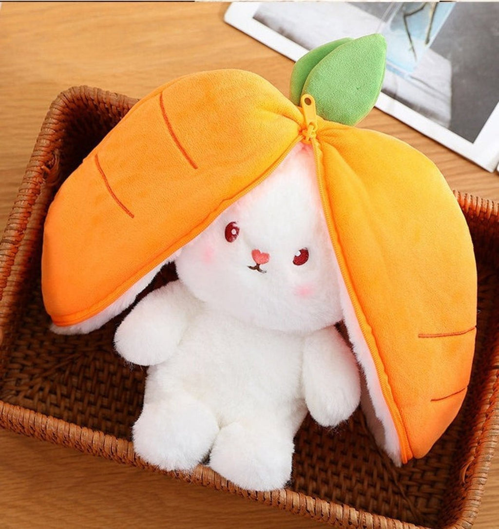 Reversible Strawberry Bunny Plush Toy Soft Polyester Kids Easter Basket Stuffer Gift Birthday Surprise for Girls and Boys