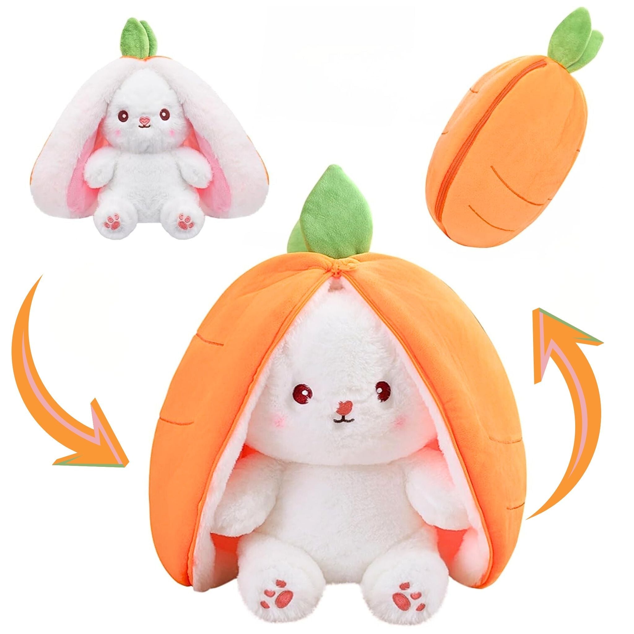 Reversible Strawberry Bunny Plush Toy Soft Polyester Kids Easter Basket Stuffer Gift Birthday Surprise for Girls and Boys